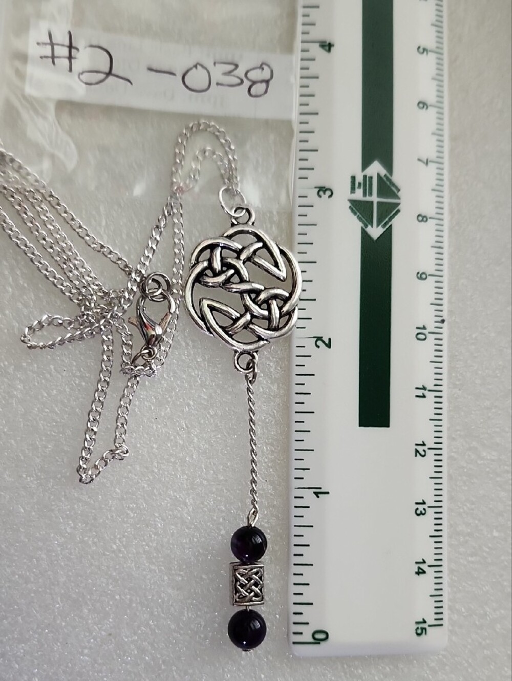 Hand Crafted Silver Celtic Knot Necklace with Purple Beads - Picture 3 of 10